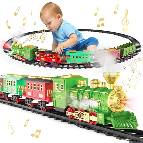 deAO Trenes Electricos Juguete para Niños Clasico Tren Navidad de Vapor Spray de 3 Vías, con Luces y Sonidos, Trenes de Juguete Regalos para Niños