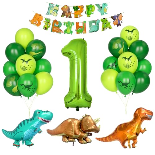 Decoración Cumpleaños Dino, 1 Año Niño Fiesta Cumpleaños Globos Número 1 Decoración Sitio Dinosaurio Jungla Animal Globos Números Verde Globo Helio Pancarta Feliz Cumpleaños Accesorios Fiestas