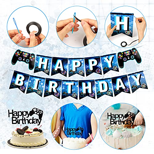 Decoración Cumpleaños Videojuegos, Globo 8 años Cumpleaños, Globos del Controlador, Topper de Torta, Banner, Globo Azul y Negro, Fiesta de Cumpleaños Temática del Juego