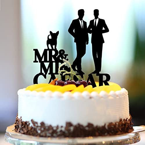 Decoración para tarta gay, acrílico, negro, con silueta de perro, gato, romántica, para él y él, decoración de boda, amor, gay, personalizable, nombre, fecha, regalos para hombres