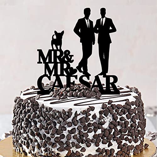 Decoración para tarta gay, acrílico, negro, con silueta de perro, gato, romántica, para él y él, decoración de boda, amor, gay, personalizable, nombre, fecha, regalos para hombres