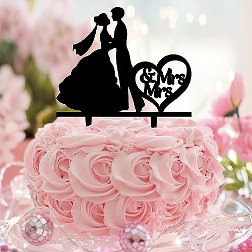 Decoración para tartas de Mrs And Mrs Love Is Love Monograma Cumpleaños Cupcake Topper Dos Mujeres Silueta Acrílico Negro Jubileo Nupcial Hornear Decoración de Pastel Regalos Vintage para Hombres