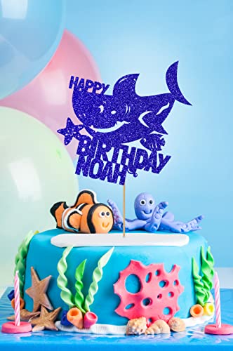 Decoración personalizada para pastel de cumpleaños de Cakeshop | Color personalizado para cualquier nombre, decoración de pastel de tiburón para el 1º 2º 3º 4º 5º 6º 7º 8º, 9º 10º 16º 18º | Azul bebé