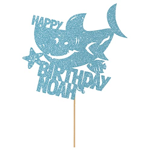 Decoración personalizada para pastel de cumpleaños de Cakeshop | Color personalizado para cualquier nombre, decoración de pastel de tiburón para el 1º 2º 3º 4º 5º 6º 7º 8º, 9º 10º 16º 18º | Azul bebé