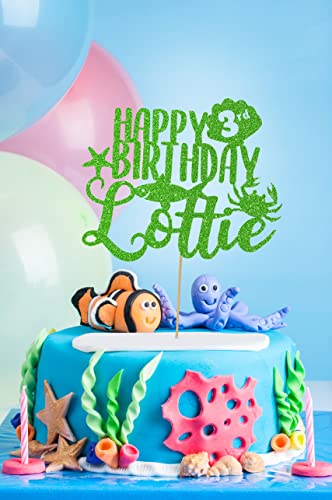 Decoración personalizada para pastel de cumpleaños de Cakeshop | Color personalizado para cualquier nombre y cualquier edad debajo del mar Decoración para pastel para 1º 2º 3º 4º 5º 6º 7º 8º 9º 10º