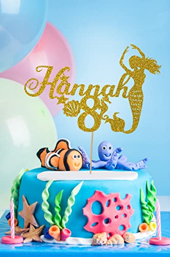 Decoración personalizada para pastel de cumpleaños de Cakeshop | Color personalizado para cualquier nombre y cualquier edad para decoración de pastel de sirena para el 1º 2º 3º 4º 5º 6º 7º 8º 9º 10º
