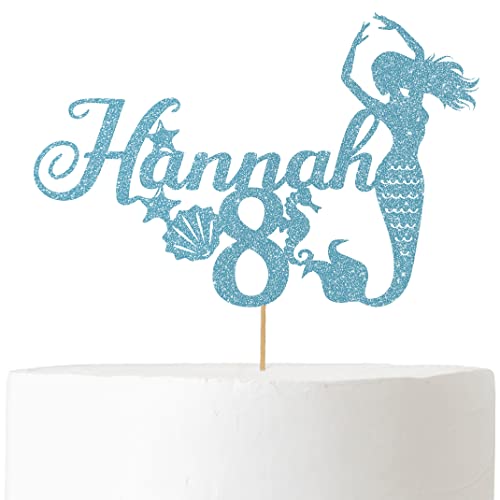 Decoración personalizada para pastel de cumpleaños de Cakeshop | Color personalizado para cualquier nombre y cualquier edad para decoración de pastel de sirena para el 1º 2º 3º 4º 5º 6º 7º 8º 9º 10º