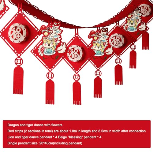 Decoraciones de Año Nuevo Lunar | Colgantes de personajes de Festival de Primavera Fu - Festival de Primavera Fortuna Fu Banderines Banner Año Nuevo Guirnalda Colgador Decoración de Pared Manting