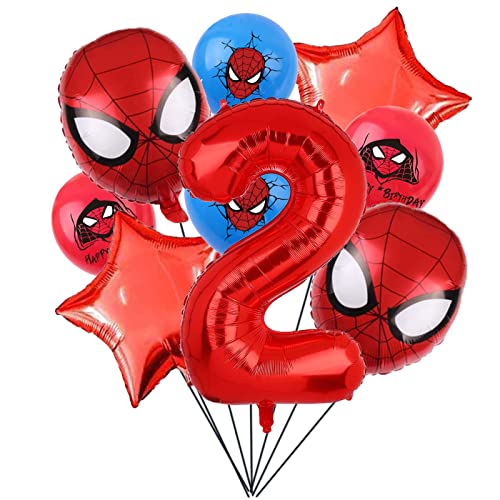 Decoraciones de cumpleaños de superhéroe Spiderman, globos de 2º cumpleaños de Spiderman rojo, globo de aluminio de superhéroe número 2 de 32 pulgadas, globos de cumpleaños de Spiderman para