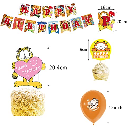 Decoraciones de Fiesta Cumpleaños Garfield Globos de Fiesta Dibujos Animados Pancarta de Feliz Cumpleaños Anime Adorno de Tarta para Niños Decoraciones de Fiestas Temáticas Garfield