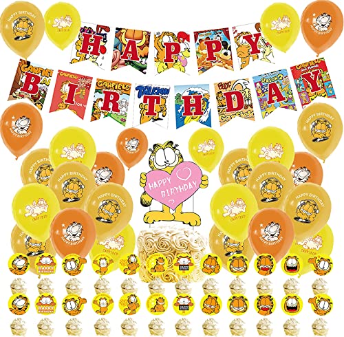 Decoraciones de Fiesta Cumpleaños Garfield Globos de Fiesta Dibujos Animados Pancarta de Feliz Cumpleaños Anime Adorno de Tarta para Niños Decoraciones de Fiestas Temáticas Garfield