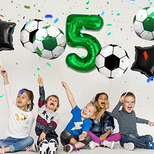 Decoraciones de fiesta de fútbol, globos de papel de aluminio, globos de aluminio número 5, para niños, fanáticos del fútbol, fiesta de cumpleaños, decoración de fiesta del día del juego de fútbol