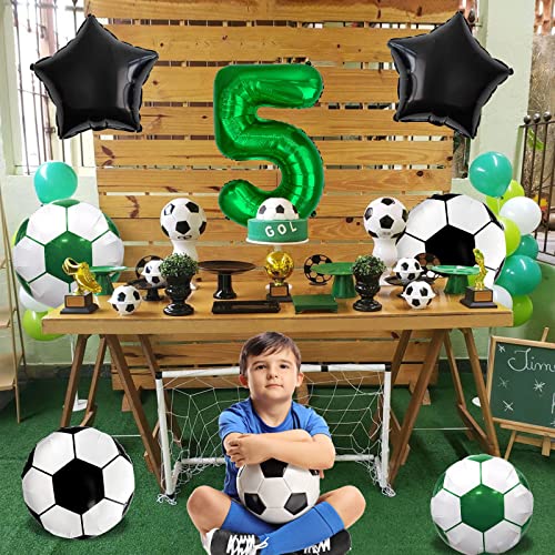 Decoraciones de fiesta de fútbol, globos de papel de aluminio, globos de aluminio número 5, para niños, fanáticos del fútbol, fiesta de cumpleaños, decoración de fiesta del día del juego de fútbol