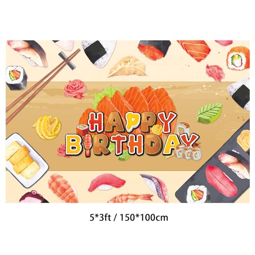Decoraciones de fiesta de sushi, decoraciones de cumpleaños japonesas, incluye pancarta de sushi de feliz cumpleaños, telón de fondo para tartas, decoración de cupcakes, globos para fiesta de