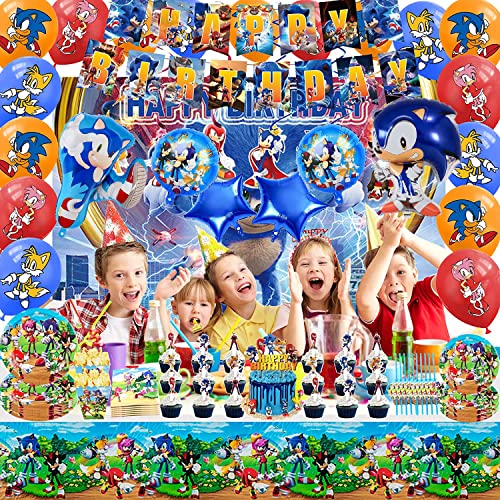 Decoraciones para fiestas Sonic,4 Cumpleaños globos -The Hedgehog pancarta feliz cumpleaños sónica, globos látex y papel aluminio,fiestas temáticas Suministros(4 Años)