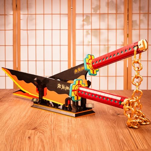 Demon Slayer Samurai Sword Modelo Bloques De Construcción Espada Katana Uzui Tengen Sword Anime Samurai Ninja Espada con Soporte, 1478 Piezas,Compatible con Lego A