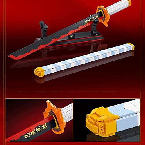 Demon Slayer Sword Splicing Model Building Blocks, Rengoku Kyoujurou, 790 Piezas, 27 Pulgadas Samurai Sword Set con Vaina y Soporte, Cosplay Anime Sword Katana, Compatible con Lego