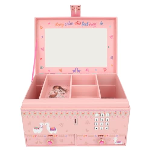Depesche 11900 TOPModel Cosy - Joyero pequeño en color rosa, con alpaca y diseño de modelo, se abre con código y sonido, caja de joyería con espejo y tapa abatible