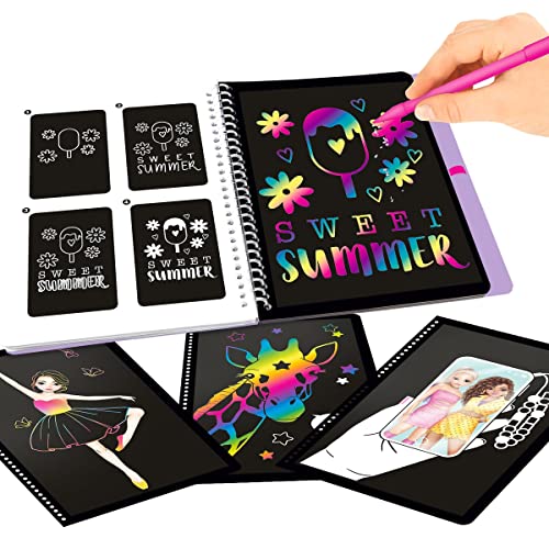 Depesche 12410 TOPModel Magic Scratch Book con 20 páginas de Motivos para arañazos, Libro con Degradado de Colores y rotulador, Multicolor