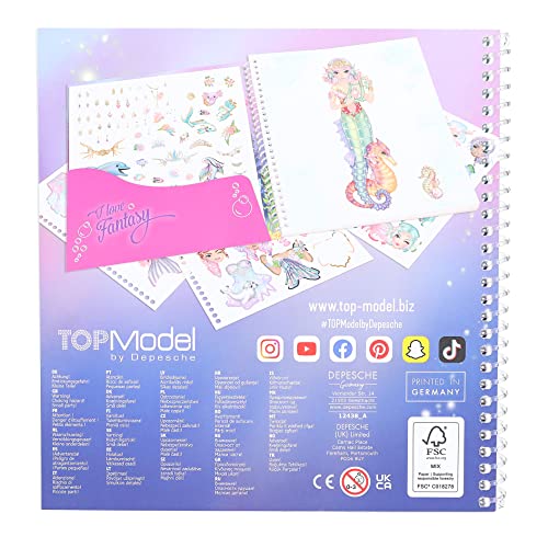 Depesche TopModel Mermaid Dress Me Up 12438-Libro 24 páginas para diseñar diseños de Sirenas, Incluye 11 Hojas de Pegatinas, Multicolor (12438)