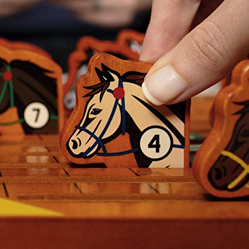 Derby Day - Juego de mesa de carreras de caballos, juego familiar y para adultos, ideal para fiestas y juegos de apuestas bajas, incluye tablero de juego, baraja de cartas, par de dados y moneda de