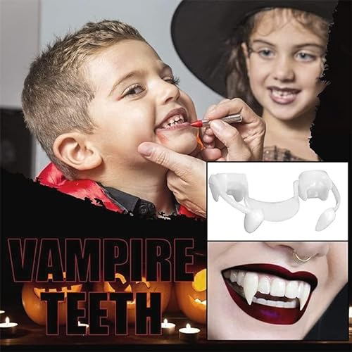 Dereine 3 Pares Colmillos de Vampiro Retráctil, Dientes Falsos para Accesorios de Adultos y niños, Cosplay de Halloween