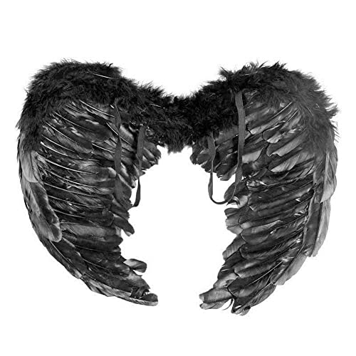 Disfraz de ángel caído oscuro, juego de cosplay de diablo femenino, disfraz de hadas negras, alas de ángel de plumas negras, vestido de ángel negro (M)