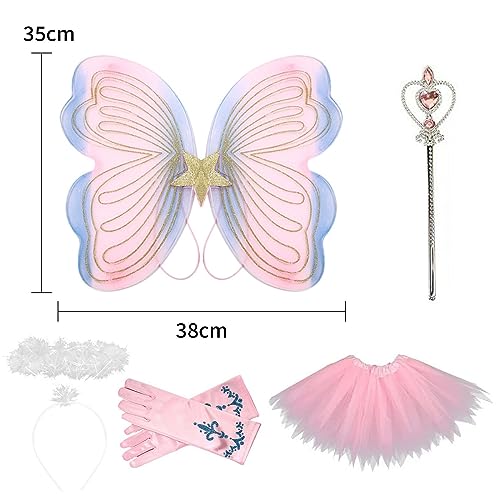Disfraz de hada de 5 piezas para niñas, alas decorativas de hadas de mariposa para jugar