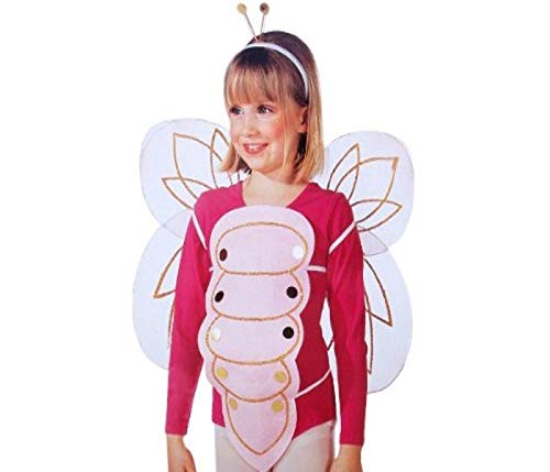 Disfraz de Mariposa Rosa para niños de 3 Piezas: Diadema con Antenas Doradas, alas y Vientre de tórax de Fieltro Muy Suave para niñas de 4 a 12 años.