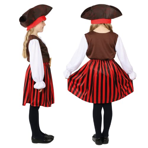 Disfraz de pirata para niñas, camisa de piratas, falda a rayas, sombrero de tricornio piratas, vestido de piratas, Día Mundial del Libro - M