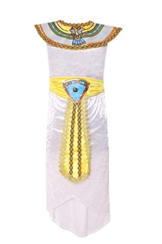 Disfraz de reina egipcia del Nilo para niñas, vestido de princesa faraón con cinturón, cuello, puños, diadema y capa (S - 4 - 6 años)