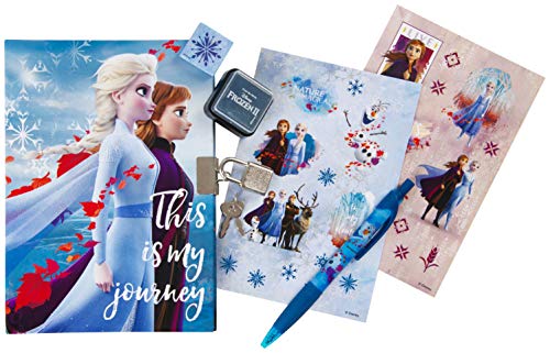 Disney Frozen 2 Diario Secreto para Niña Elsa Anna El Reino del Hielo, Diarios para Escribir, Libretas Bonitas Candado y Llaves, El Set Incluye Frozen Stickers bolígrafo Sello, Regalos para Niñas