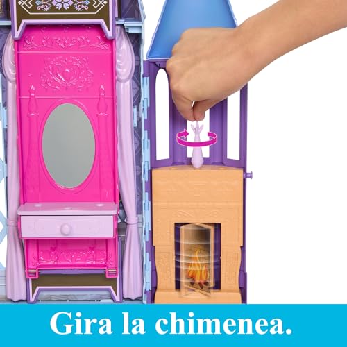 Disney Frozen Castillo de Arendelle con Princesa Elsa Casa de muñecas de 60 cm con Figura y 15 Accesorios y Muebles, Juguete +3 años (Mattel HLW61)