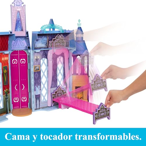 Disney Frozen Castillo de Arendelle con Princesa Elsa Casa de muñecas de 60 cm con Figura y 15 Accesorios y Muebles, Juguete +3 años (Mattel HLW61)