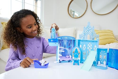 Disney Frozen Minis Castillo de hielo de Elsa Casa de muñecas apilable con figura, muebles y accesorios, juguete +3 años (Mattel HPR37)