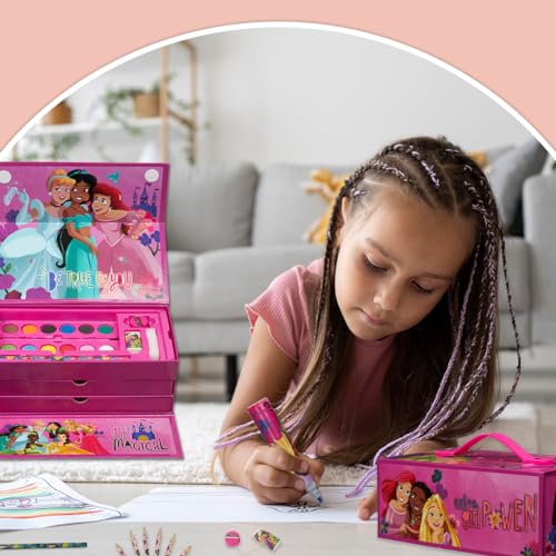 Disney Princesa Set de Maletin Pinturas Set para Niñas - Más de 40 Piezas, Estuche de Pinturas, Lápices de Colores, Marcadores y Suministros de Arte - Regalos Navidad