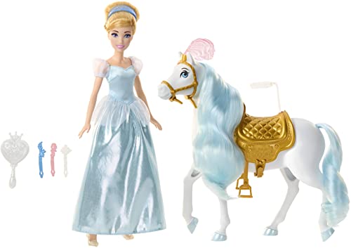 Disney Princess Juguetes, Muñeca Cenicienta con Caballo y accesorios inspirados en la película de Disney, juguete +3 años, HPF95