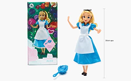 Disney Store Muñeca clásica de Alicia en el País de Las Maravillas, Altura: 30 cm, Incluye un Cepillo, muñeca Completamente articulada con un Vestido de Raso, para Mayores de 3 años