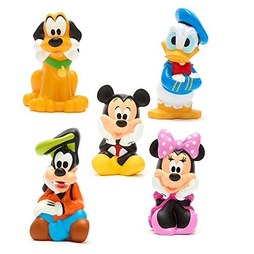 Disney Store Set de Juguetes de baño de Mickey y Sus Amigos, Contiene Cinco muñecos, Incluye a Mickey, Minnie, el Pato Donald, Pluto y Goofy y un Cubo para guardarlos.