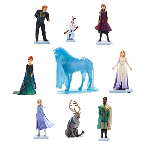 Disney Store Set de Nueve figuritas de Lujo de Frozen 2, Incluye a Anna y Elsa con su Traje de Viaje, la Reina Anna, Elsa la Reina de Las Nieves, Mattias, Nokk, Sven, Olaf y Kristoff.