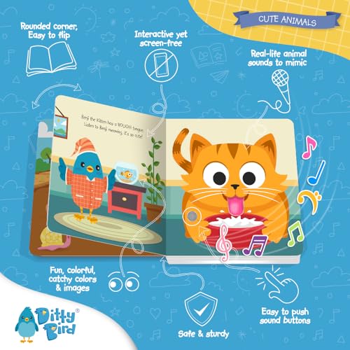 Ditty Bird Cute Animals | Mi Primer Libro de Texturas y Sonidos | 5 Animales para Descubrir y Tocar | Juego Educativo e Interactivo bilingüe a Partir de los 6 Meses