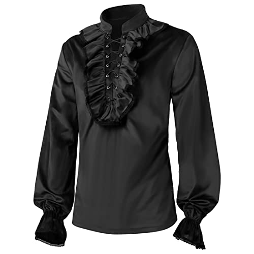 Diudiul Hombres gótico Pirata Vampiro Camisas Renacimiento Victoriano Steampunk Top (Negro03,XX-Large)