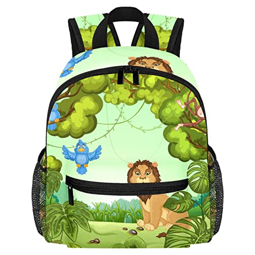 DJROW Green Forest Lion Monkey Birds - Mochila escolar para niños y niñas, Multicolor, small