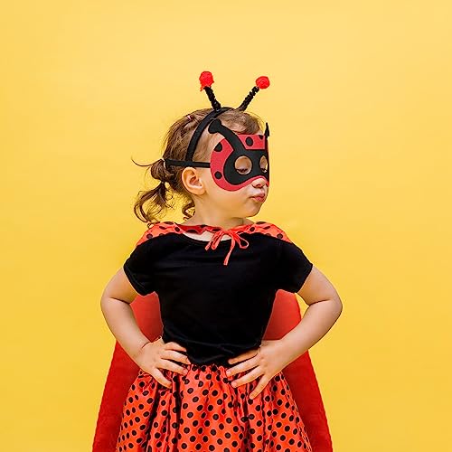 DKINY 2pcs Disfraz de Mariquita para niños Disfraz Ladybird Traje Insecto Capa de Lunares rojo y negro con Máscara Ladybug Antifaz Escarabajo Cosplay Fiestas Temáticas Halloween Carnaval Vestir
