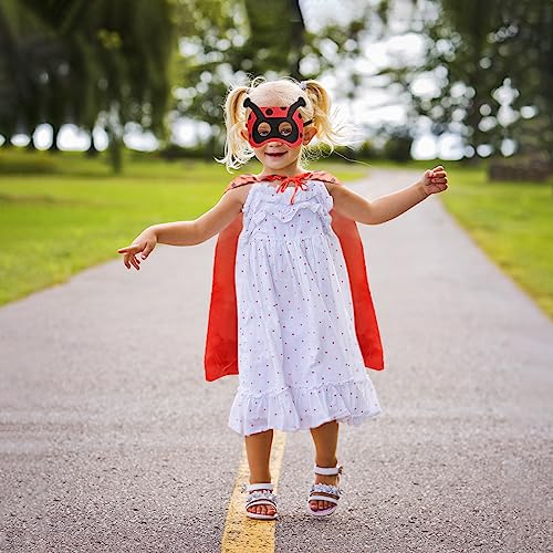 DKINY 2pcs Disfraz de Mariquita para niños Disfraz Ladybird Traje Insecto Capa de Lunares rojo y negro con Máscara Ladybug Antifaz Escarabajo Cosplay Fiestas Temáticas Halloween Carnaval Vestir