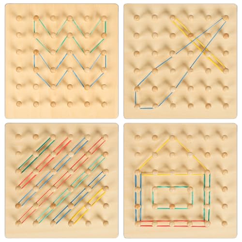 DKINY Tablero de geometría Geoboard de Madera Montessori Juguete Educativo de Creatividad y Imaginación para niños Placa 6x6 Creativo con 30 Tarjetas y 20 Gomas elásticas Tabla Rompecabeza Regalos