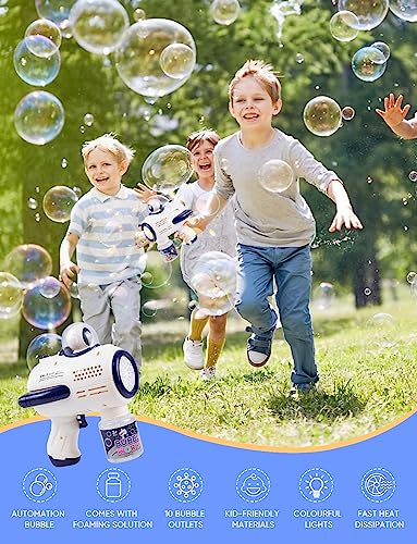 DMTIVMG Pistola de Burbujas para Niños Máquina de Burbujas Automática LED Más de 4000 Burbujas por Minuto Juguetes de Burbujas Regalos Portátiles de Alto Valor para Niños Juegos de Bodas al Aire Libre