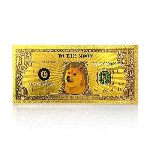 Doge Dólar Conmemorative Bill - Edición de coleccionistas Dogecoin 2021 con funda protectora – brilla bajo luz negra – flexible
