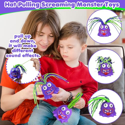 DONGTATA Juguetes de monstruo gritando mientras tira del pelo (púrpura)