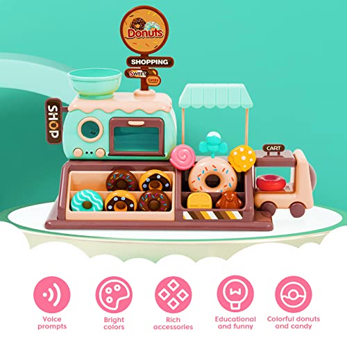 Donut Shop Juego de Juguetes con luz y Sonido, Juego de Roles para niños pequeños, niños y niñas, Regalos de cumpleaños, 34 Piezas